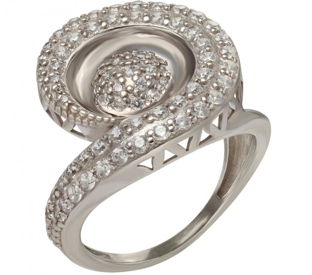 Серебряное кольцо с агатом и фианитами. Артикул 379618С - Фото  1