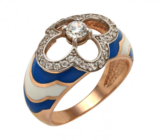 Золотое кольцо с фианитами и эмалью. Артикул 330081Е  размер 19.5 - Фото 1