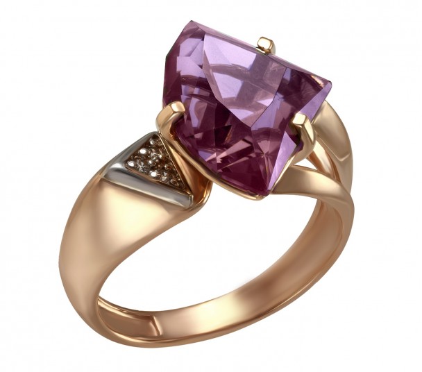 Золотое кольцо с сапфиром и фианитами. Артикул 372751 - Фото  1