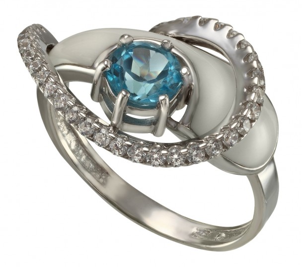 Серебряное кольцо с сапфирами и фианитами. Артикул  362533С - Фото  1