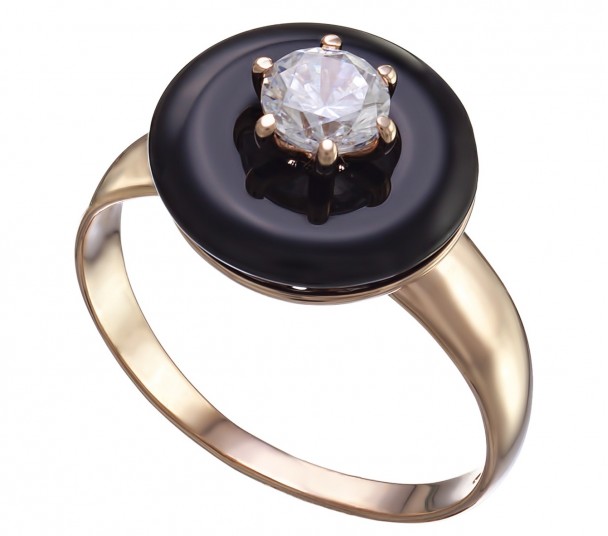 Золотое кольцо с агатом и фианитом. Артикул 379667  размер 16.5 - Фото 1