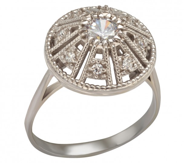 Серебряное кольцо с фианитами. Артикул 320108С - Фото  1