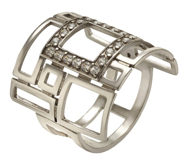 Серебряное кольцо с жемчугом и фианитами. Артикул 330696С - Фото  1