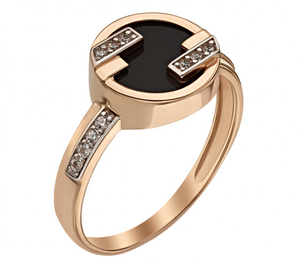 Золотое кольцо с агатом и фианитами. Артикул 369601 - Фото  1
