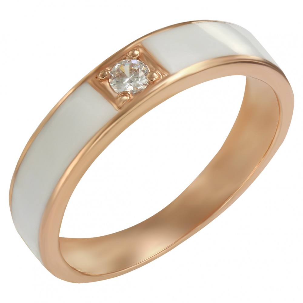 Золотое кольцо с фианитом и эмалью. Артикул 380183Е  размер 18 - Фото 2