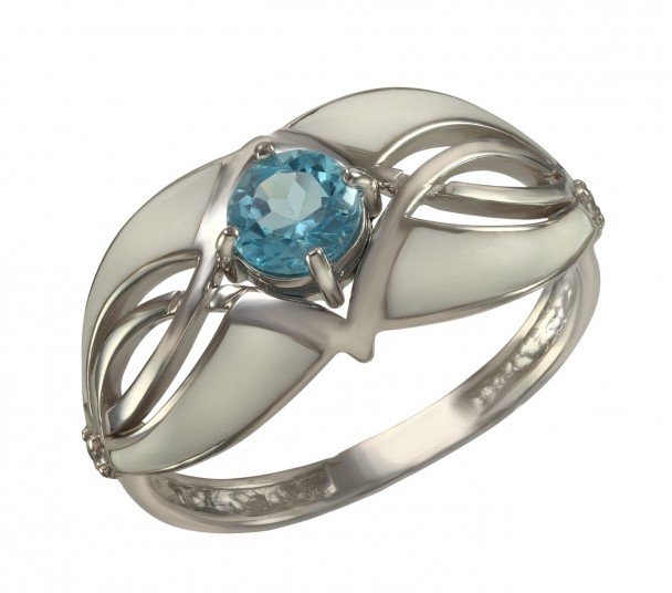 Серебряное кольцо с топазом, фианитами и эмалью. Артикул 371699А  размер 18 - Фото 1
