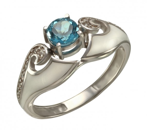 Серебряное кольцо с фианитами, улекситами и эмалью. Артикул 330662А - Фото  1