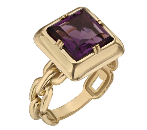 Золотое кольцо с аметистом, агатом и фианитами. Артикул 370760М - Фото  1