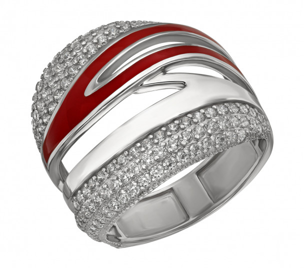 Серебряное кольцо с нанокристаллом, фианитами и эмалью. Артикул 330675А - Фото  1