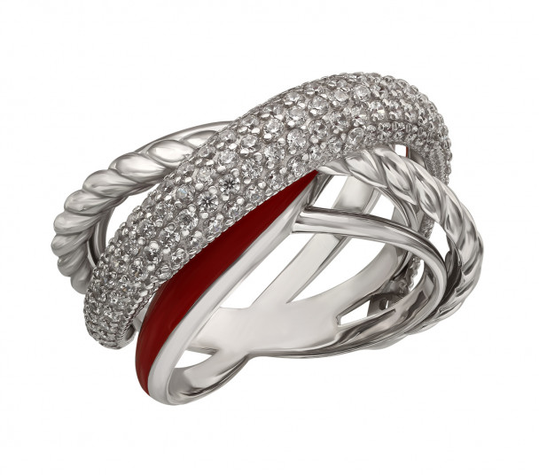 Серебряное кольцо с жемчугом и фианитами. Артикул 330827С - Фото  1