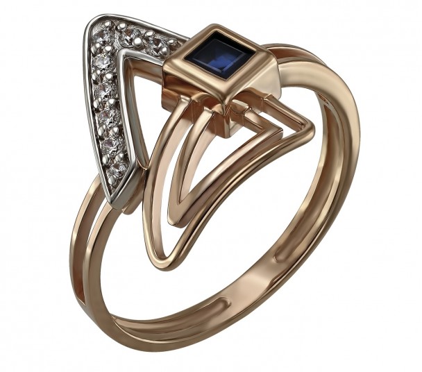 Золотое кольцо с сапфиром и фианитами. Артикул 372751  размер 17.5 - Фото 1