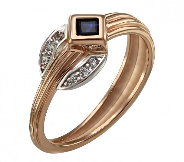 Золотое кольцо с сапфиром и фианитами. Артикул 372757  размер 19 - Фото 1