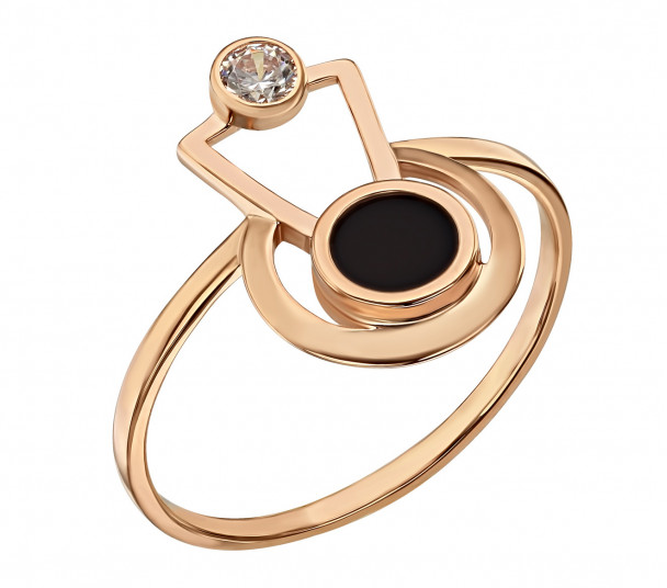 Золотое кольцо с изумрудом и фианитами. Артикул 377752 - Фото  1