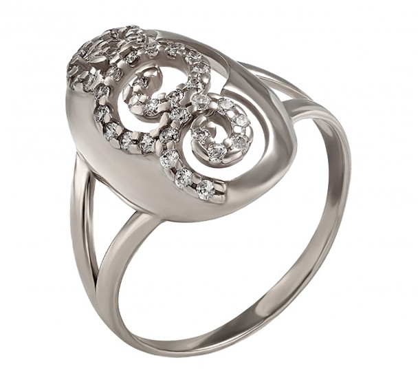 Серебряное кольцо с жемчугом и фианитами. Артикул 320847С - Фото  1