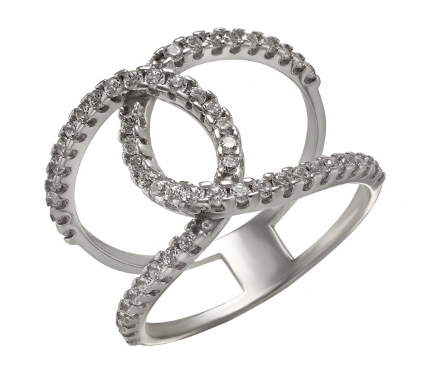 Серебряное кольцо с фианитами и эмалью. Артикул 330139А - Фото  1