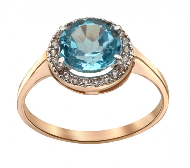 Золотое кольцо с голубым топазом и фианитами. Артикул 361667  размер 17 - Фото 1