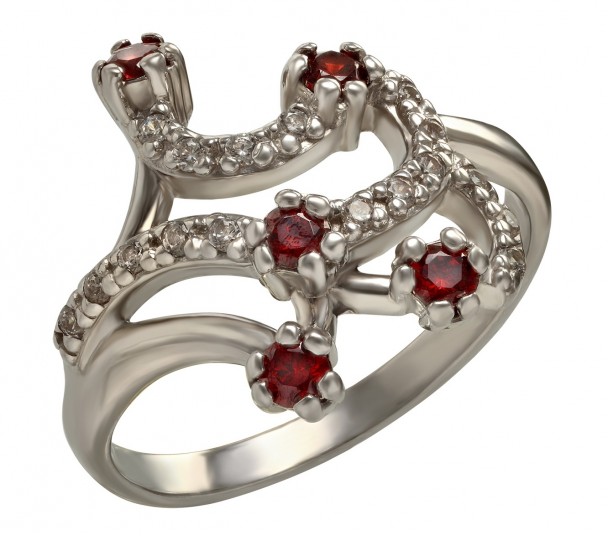 Серебряное кольцо с фианитами и эмалью. Артикул 330682А - Фото  1