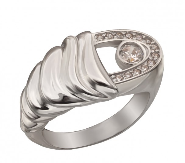 Серебряное кольцо с фианитами и эмалью. Артикул 380363А - Фото  1