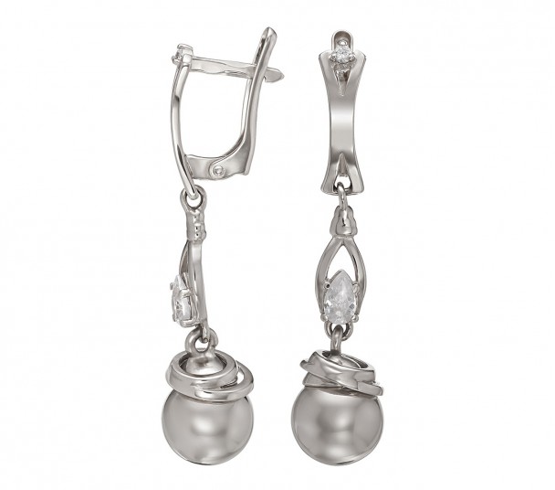 Серебряные серьги с фианитами и эмалью. Артикул 430903А - Фото  1