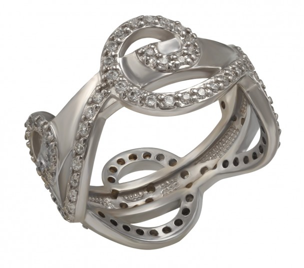 Серебряное кольцо с жемчугом и фианитами. Артикул 330130С - Фото  1