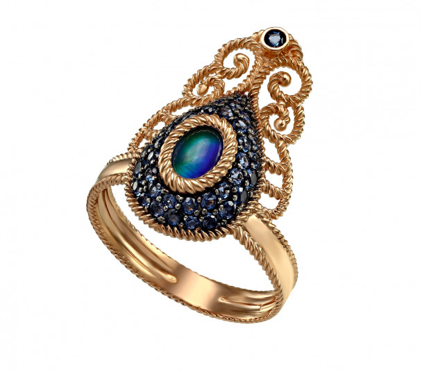 Золотое кольцо с голубым топазом и фианитами. Артикул 371765 - Фото  1
