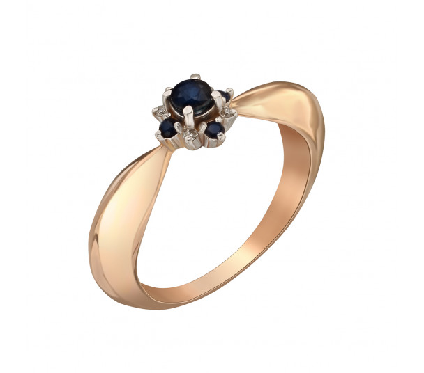 Золотое кольцо с бриллиантами и сапфиром. Артикул 751629  размер 15 - Фото 1