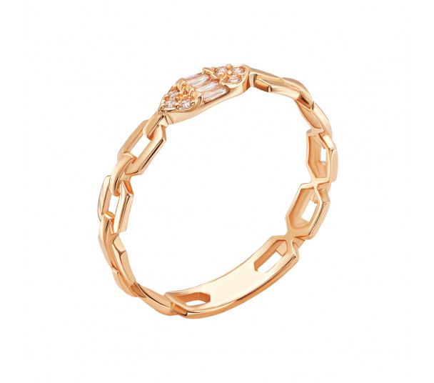 Золотое кольцо с фианитами и эмалью. Артикул 330143Е - Фото  1