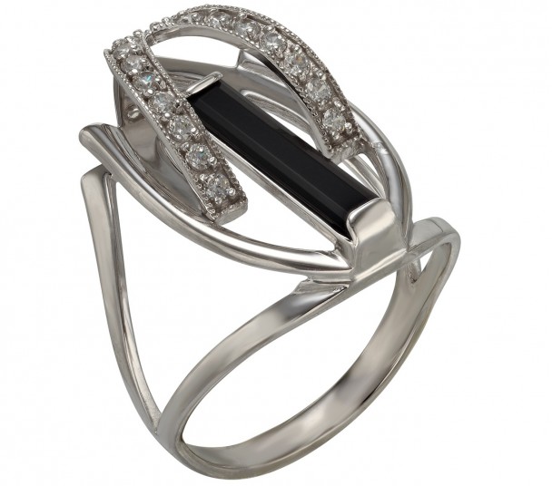 Серебряное кольцо с агатом и фианитами. Артикул 379646С  размер 17 - Фото 1
