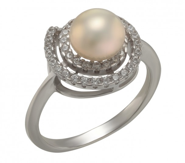 Серебряное кольцо с фианитами и эмалью. Артикул 330064А - Фото  1