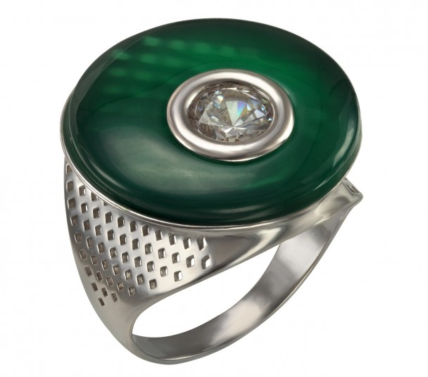 Серебряное кольцо с фианитами и эмалью. Артикул 330139А - Фото  1