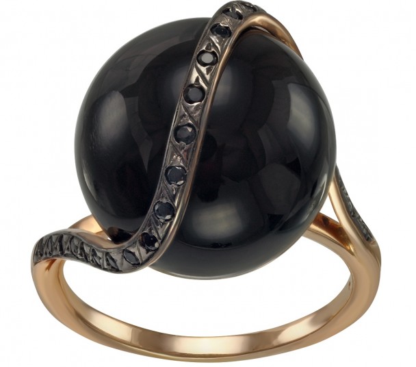 Золотое кольцо с агатом и фианитами. Артикул 369056  размер 18.5 - Фото 1