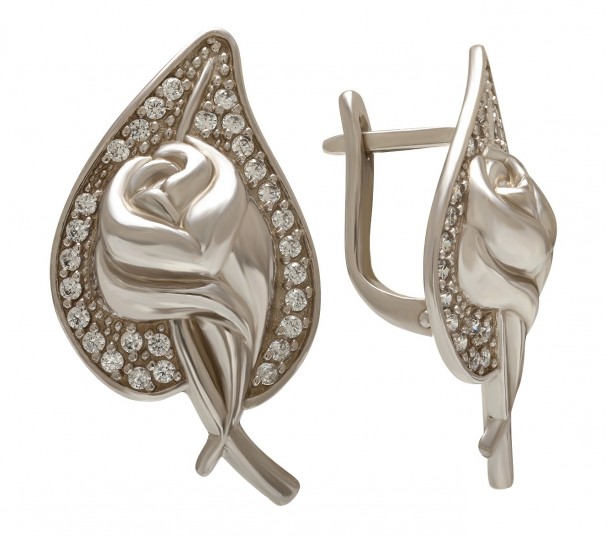Серебряные серьги-подвески с жемчугом и фианитами. Артикул 430615С - Фото  1