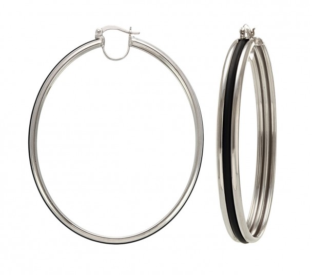 Серебряные серьги-кольца с каучуком. Артикул 930018С - Фото  1
