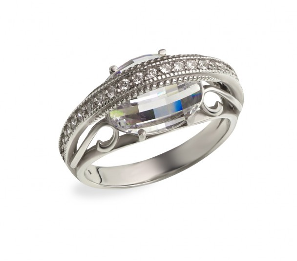 Серебряное кольцо с фианитами и улекситами. Артикул 350026С - Фото  1