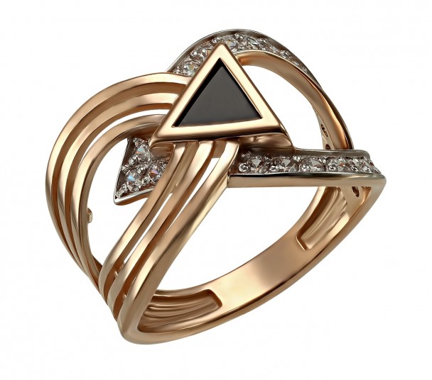 Золотое кольцо с агатом и фианитами. Артикул 369588 - Фото  1
