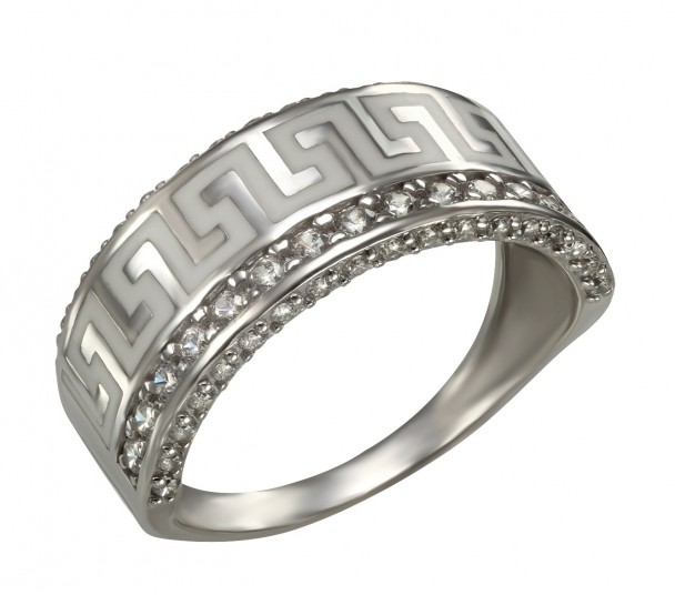 Серебряное кольцо с агатом и фианитом. Артикул 379667С - Фото  1