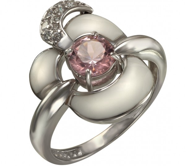 Серебряное кольцо с фианитами и эмалью. Артикул 330064А  размер 16.5 - Фото 1