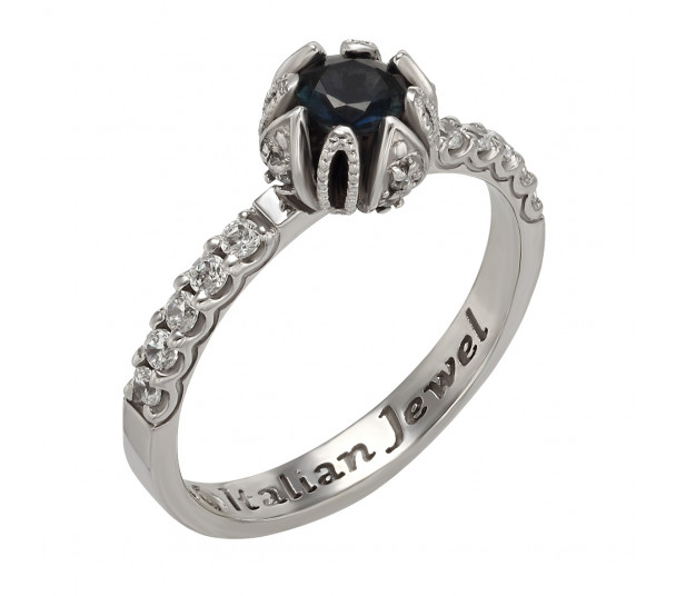 Золотое кольцо с бриллиантами и голубым топазом. Артикул 753338 - Фото  1
