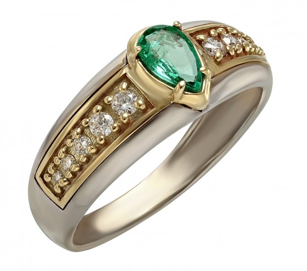 Золотое кольцо с бриллиантами и изумрудом. Артикул 752633В  размер 18 - Фото 1