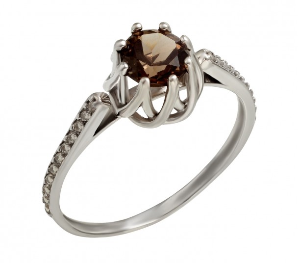 Серебряное кольцо с агатом и фианитами. Артикул 379745С - Фото  1