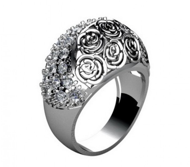 Серебряное кольцо с агатом и фианитами. Артикул 379646С - Фото  1