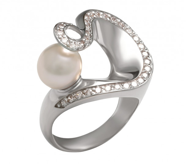 Серебряное кольцо с фианитами с эмалью. Артикул 380091А - Фото  1