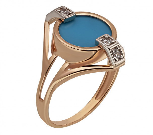 Золотое кольцо с голубым топазом и фианитами. Артикул 371787 - Фото  1