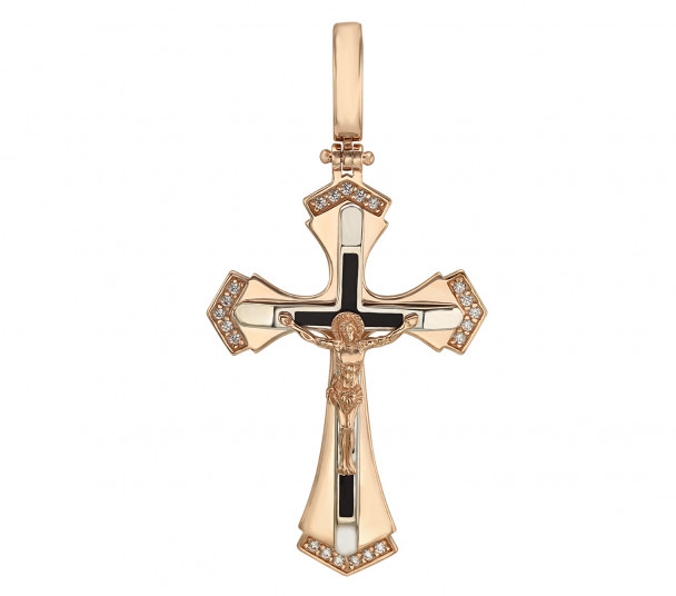 Золотой крест с фианитами и эмалью. Артикул 270123Е  - Фото 1