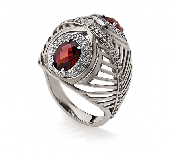 Серебряное кольцо с фианитами. Артикул 320701С - Фото  1
