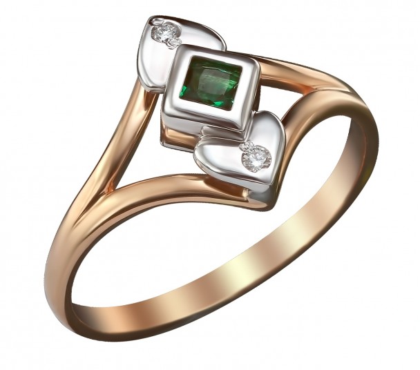 Золотое кольцо с бриллиантами и изумрудом. Артикул 752641  размер 16 - Фото 1