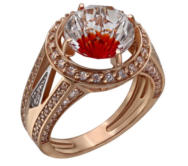Золотое кольцо-корона с фианитами и эмалью. Артикул 330091Е - Фото  1